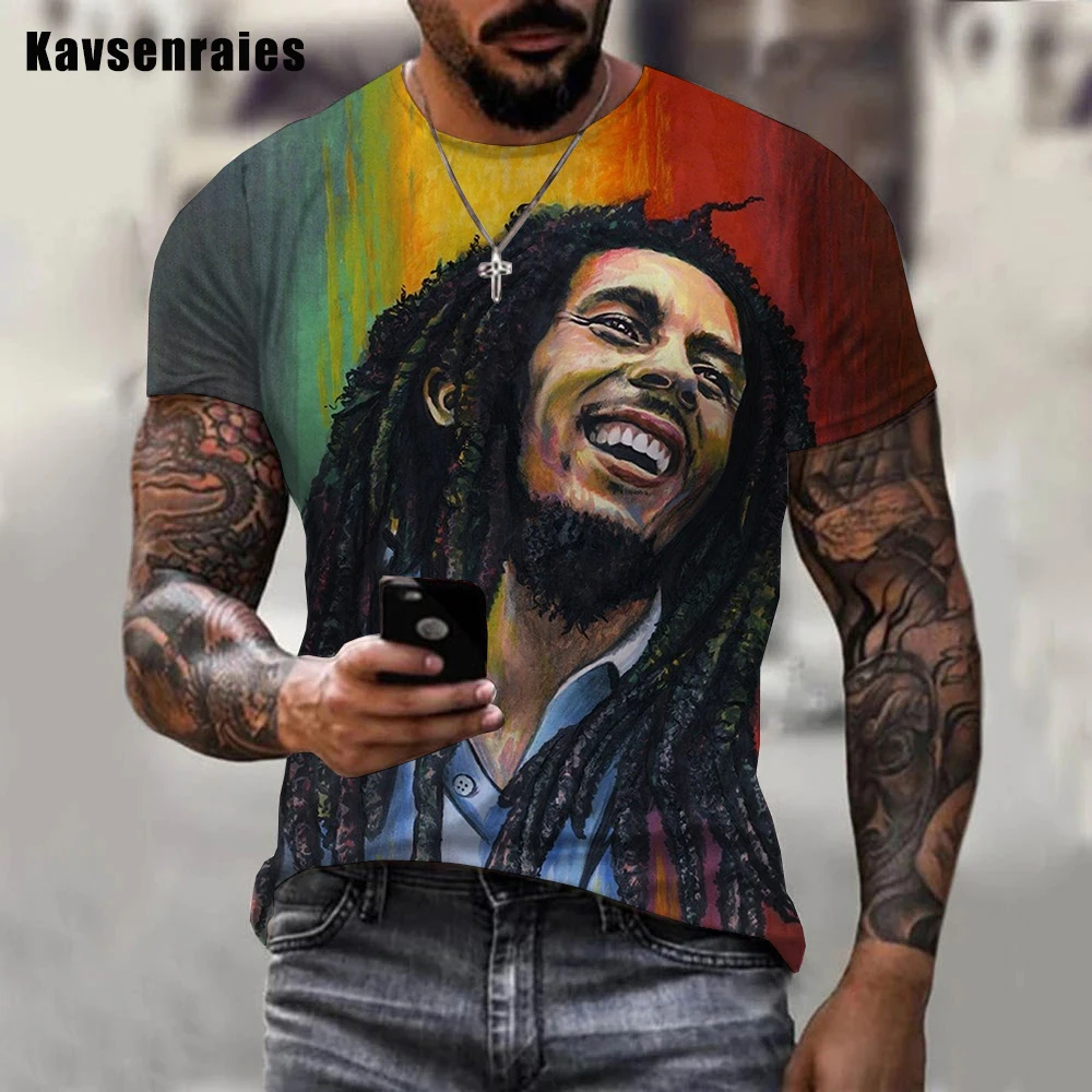 

Summer Men's T-shirts Cool Rock Bob Marley 3d Print O-neck Short Sleeve Street Hip-hop Shirt Oversized Tops & Tees Men Clothing