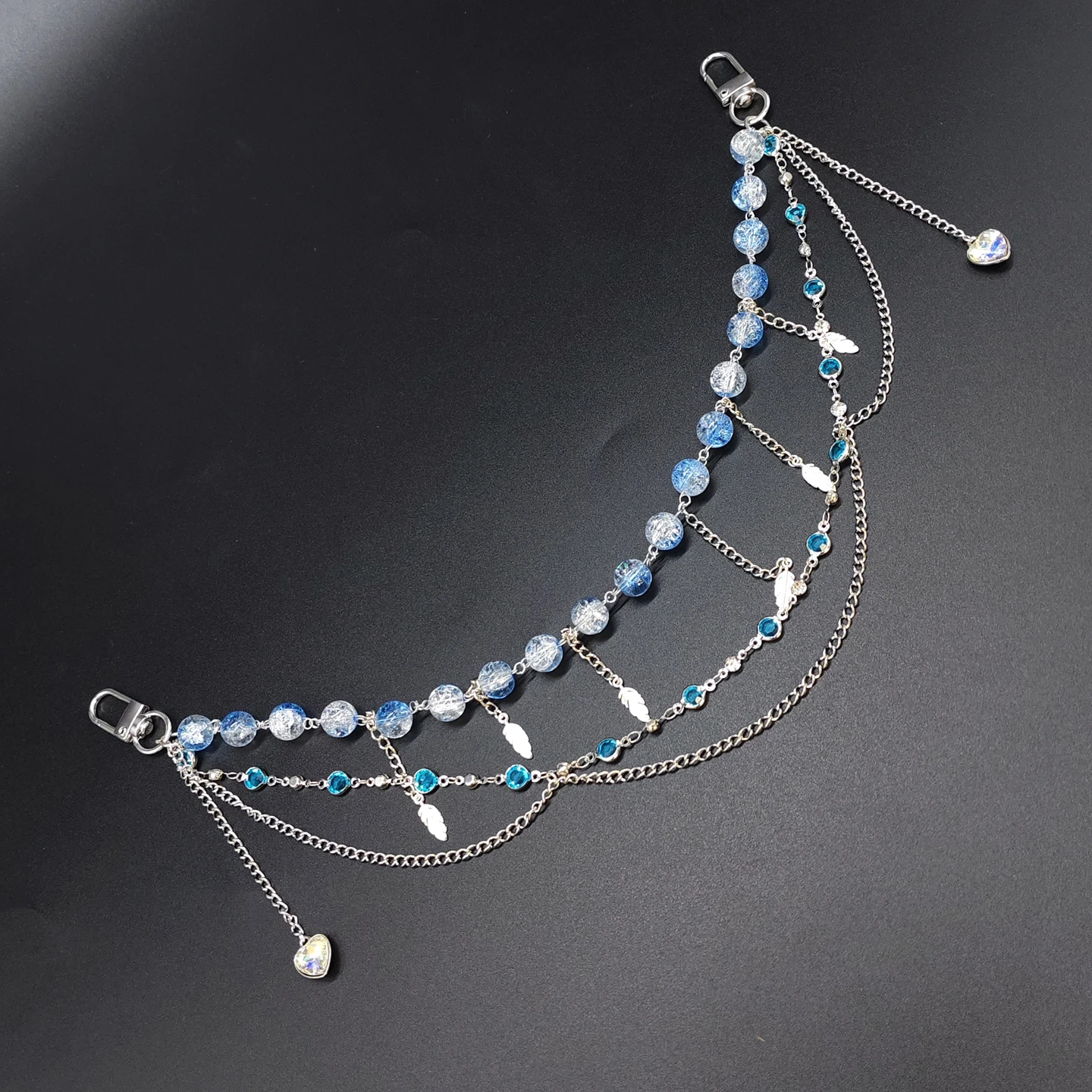 Sparkling Itabag Decor Chain Crystal Beads Heart Rhinestone Charm DIY Handmade Ornament for Bag Trouser Waist Chain Decoration