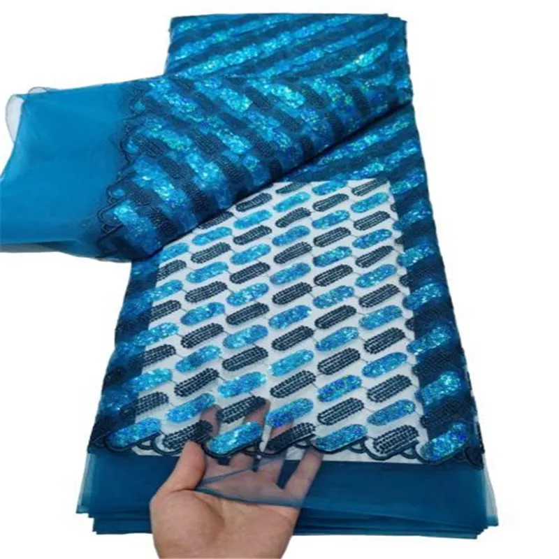 

2023 Blue Sequins Tulle Lace Green African Sequence Lace Fabric with Sequins High Quality Nigerian French Mesh Net Lace Fabric