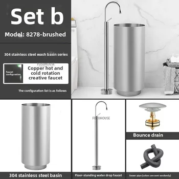 304 สแตนเลสสตีลรอบคอลัมน์อ่างล้างหน้าแบบบูรณาการชั้นยืนสวนกลางแจ้งอ่างล้างหน้า Luxury Bar โรงแรมห้องน้ําอ่างล้างจาน w 11