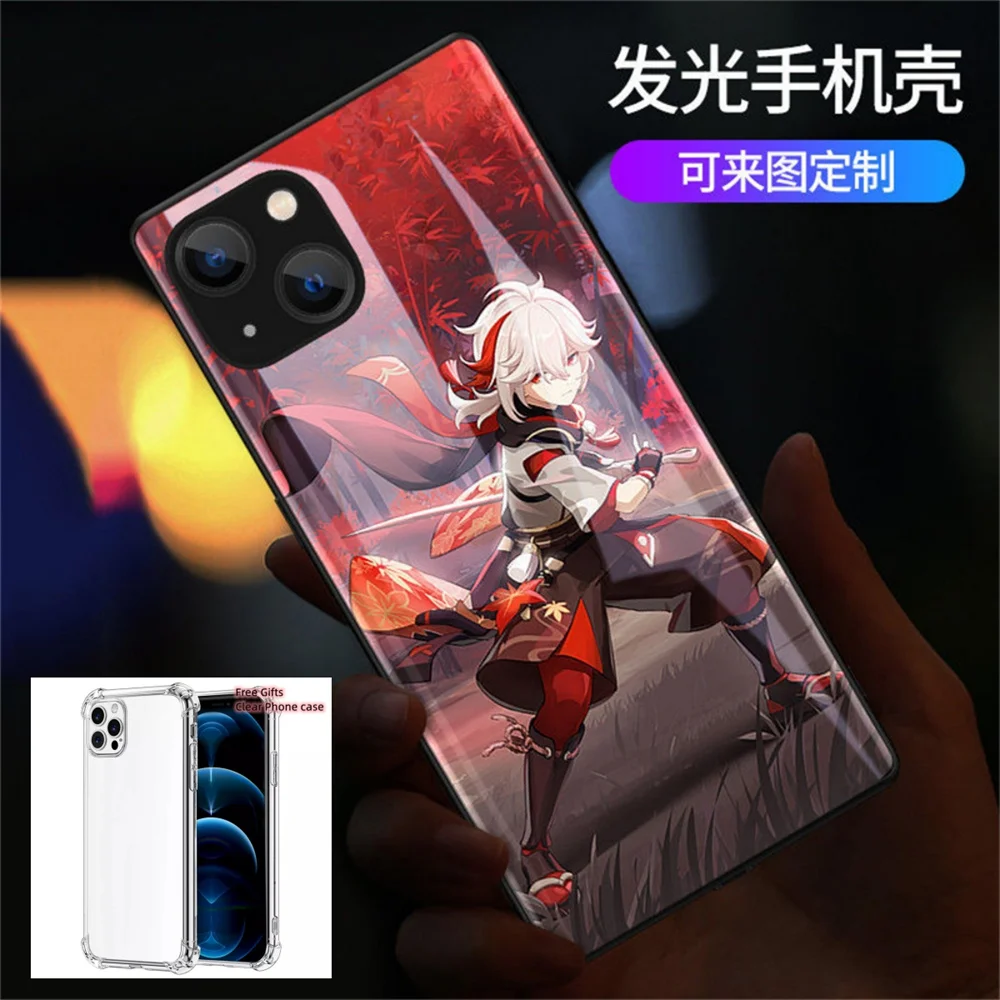 

Impact Girl Anime Luminous Smart Phone Case For iPhone 14 13 12 11 Pro Max X Xr Xs 6 8 Plus LED Acoustic Control Protect Cover