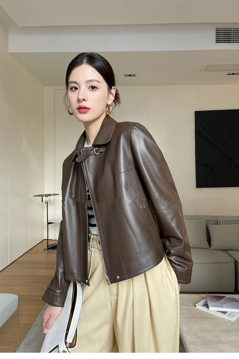 여성용 진짜 가죽 짧은 재킷, 하이엔드 양가죽 슬리밍, 신상 가죽 재킷, 인기 판매, 가을 패션