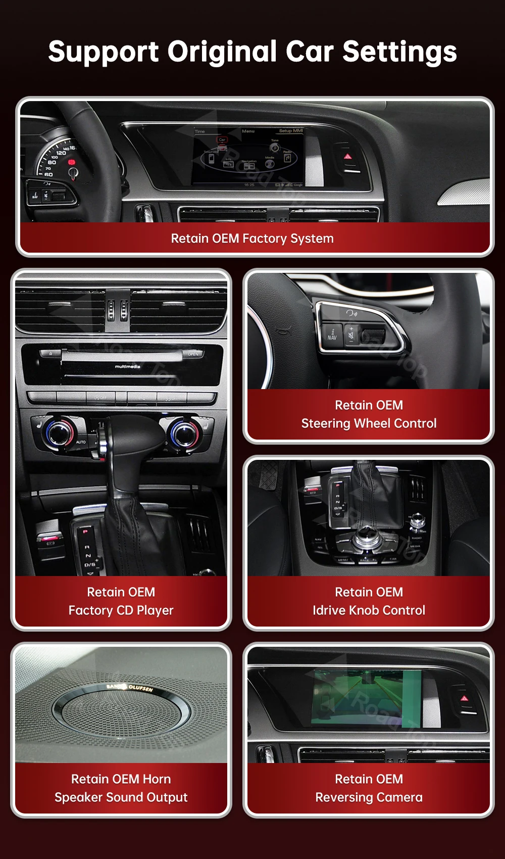 RoadTop 3G MMI Wireless CarPlay Multimedia Ultra-dünner Bildschirm Android Auto Airplay Autolink Linux Bildschirm für Audi A4 2013-2015 – Detail 9