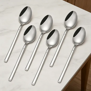 Lot de 4/6/12 Cuillères de Table Fines en Acier Inoxydable, Couverts Simples Effet Miroir pour Soupe et Dîner