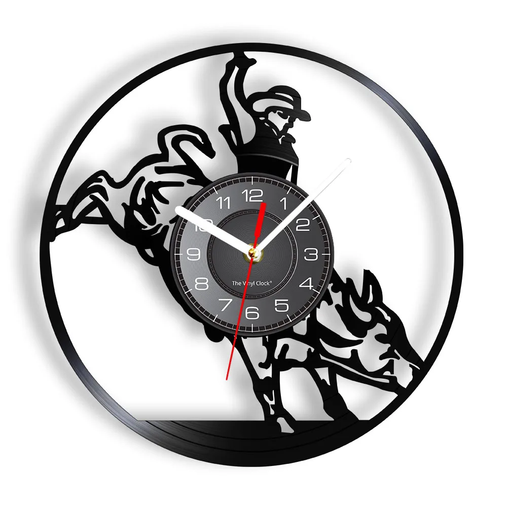 Wild West Bull Rider Vintage Western Wall Clock Cowboy Vinile Record Orologio Da Parete Rodeo Orologio Decorativo Design Moderno Home Decor