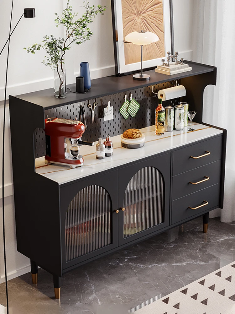 

Black Stone Plate Solid Wood Sideboard Modern Home Wall-Mounted Storage Tea Cabinet