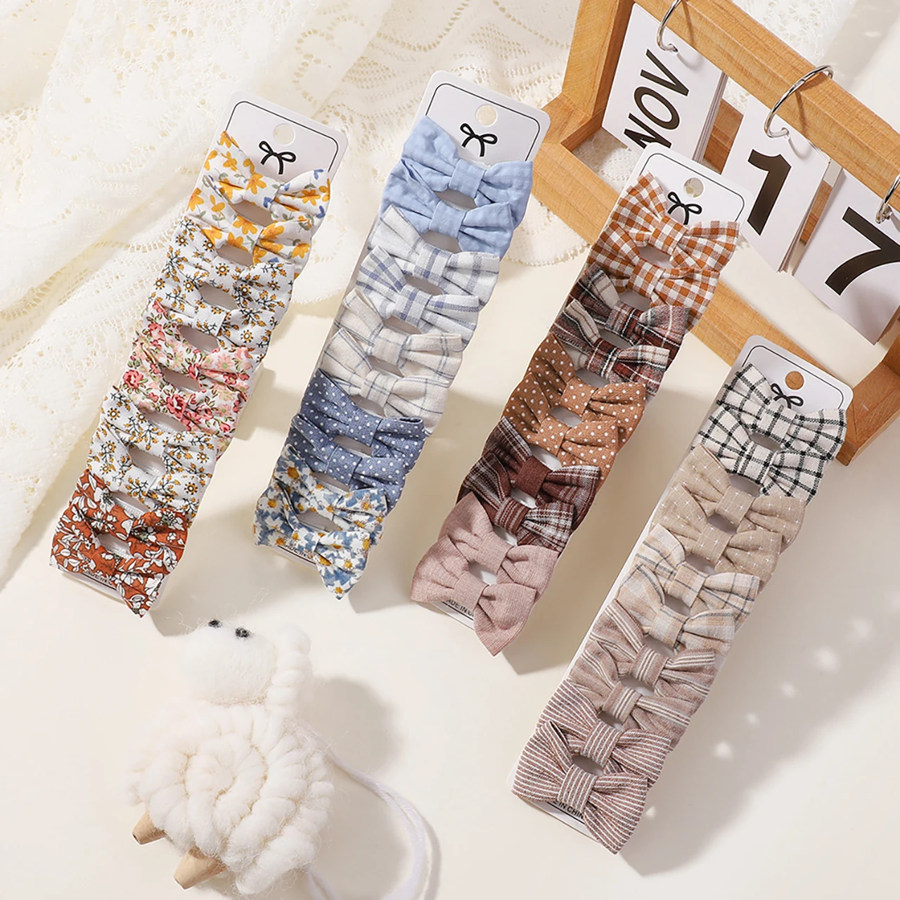 10Pcs 폴카 도트 꽃 모양의 헤어 클립 세트 소녀 귀여운 미니 머리핀 체크 무늬 뱅 어린이 클립 바레트 키즈 헤어 액세서리
