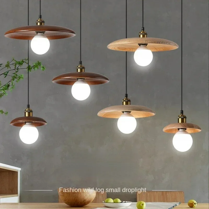 

Nordic Solid Wood Pendant Lights Bedroom Bedside Dining Table Decoration Log Restaurant Tea Room Hat Hanging Lamp E27 Chandelier