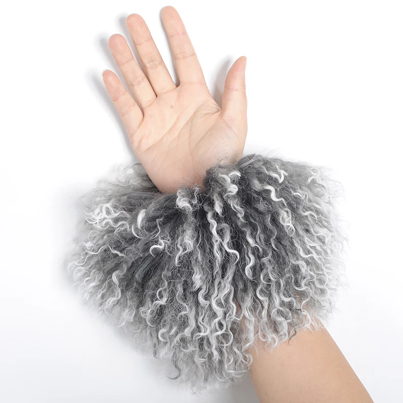 Women Furry Wrist Decoration Curly Real Mongolian Lamb Fur Cuffs CX-A-47