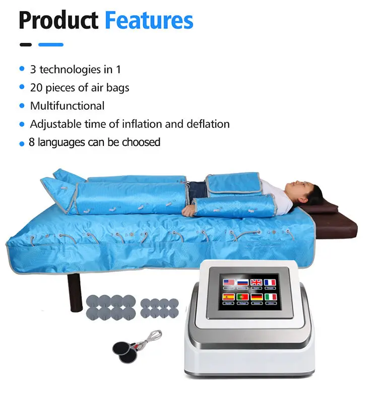 Portable lymphatic drainage machine 3 in 1 inf heating ems air preso air massage pressotherapy pressotherapy slimming machine