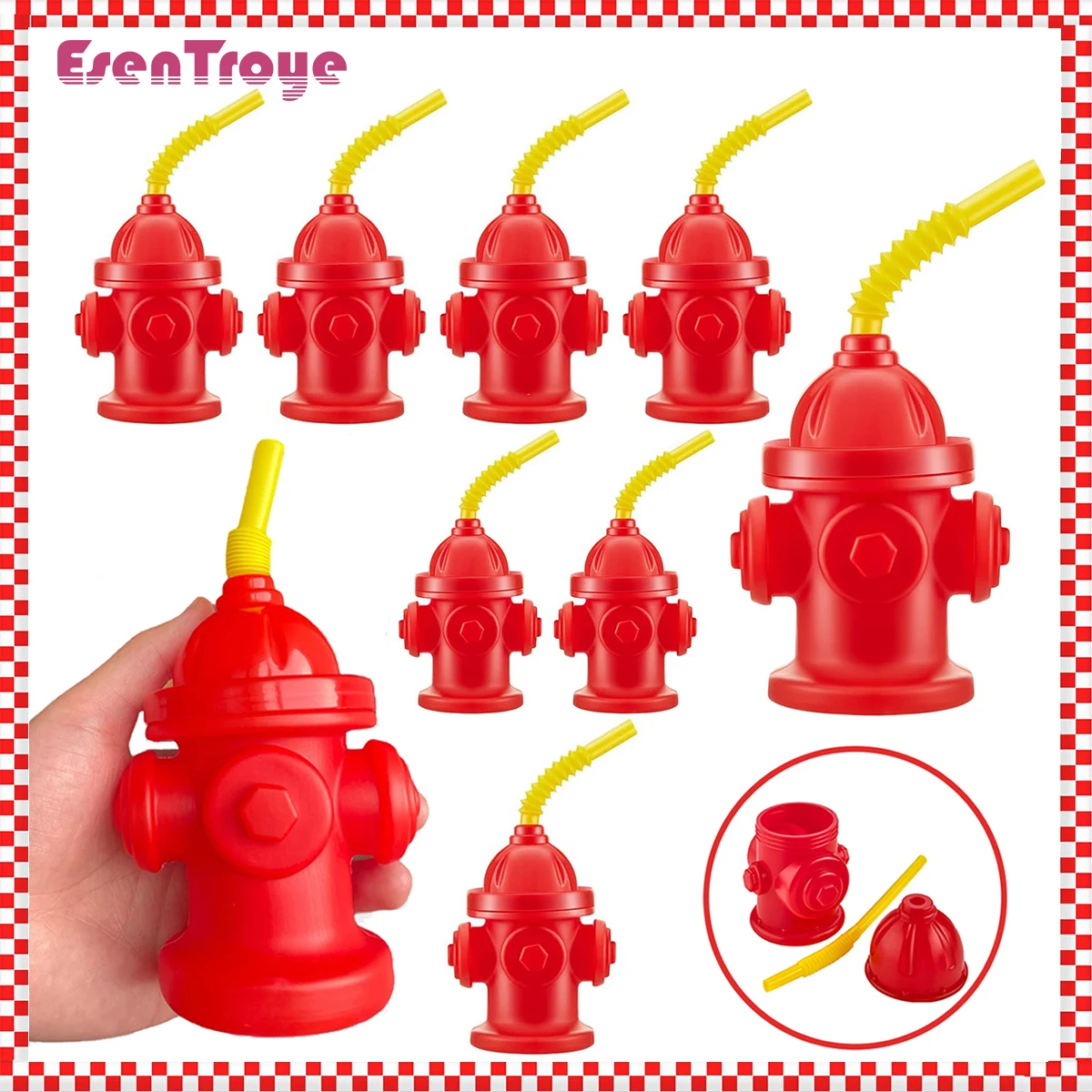 

Novelty Fire Hydrant Straw Red Plastic Water Cups With Lids for Kids Boys Fireman Firefighter Patrol Birthday Party Decor Favors