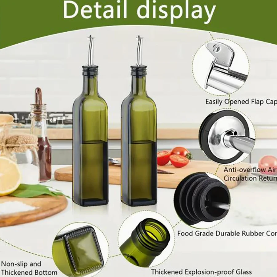 Square glass oil pot with wine pour and funnel kitchen olive oil bottle household kitchen supplies soy sauce bottle