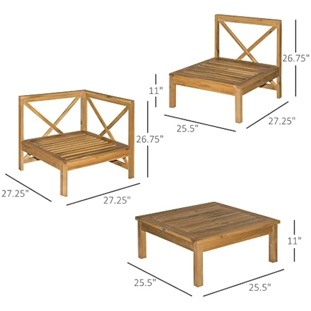 6-piece wooden patio furniture set, outdoor sofa with cushions, coffee table, acacia wood conversation set, cream white