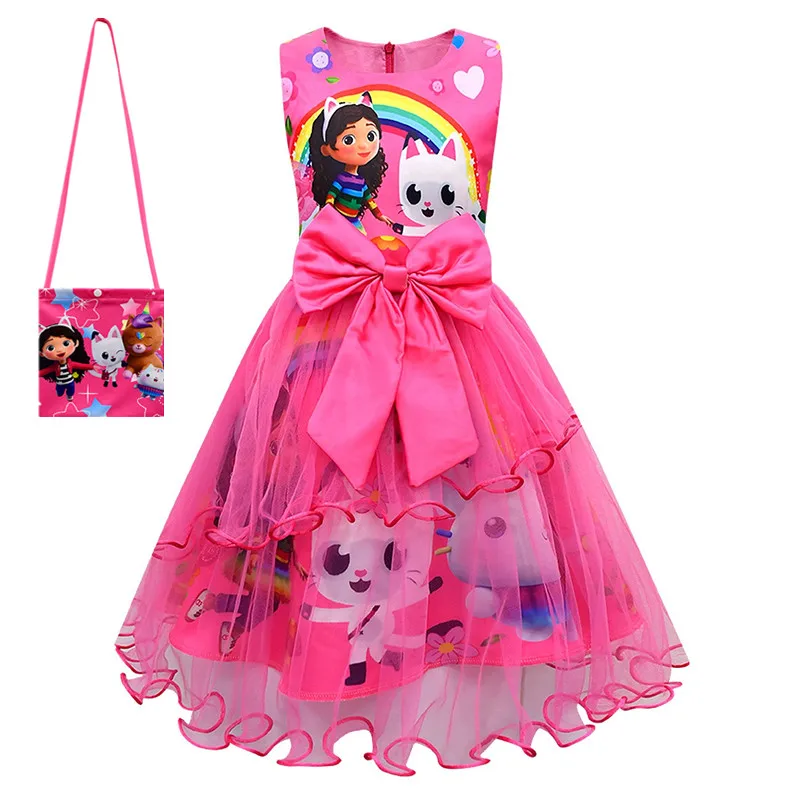 Summer Girls Dress Short Sleeve gabby's D-dollhouse Princess Gabby Cat Mesh Tutu Skirt Children's Birthday Party Cosplay Costume