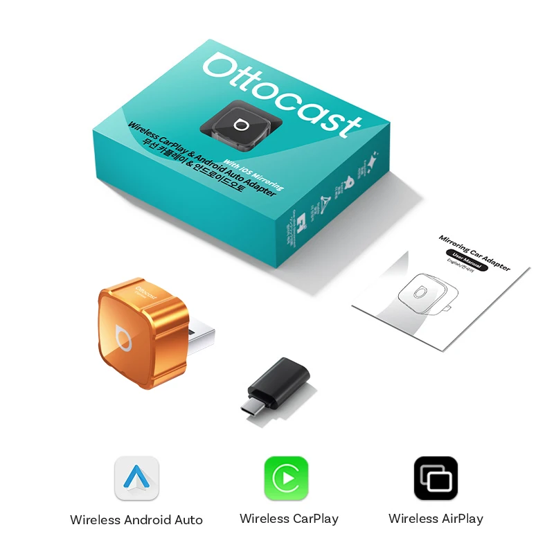 Ottocast Mini Air Kabelloser CarPlay Adapter 3-in-1 Kabelloses Android Auto & Bildschirmspiegelung USB Plug & Play Dongle für iPhone – Detail 14