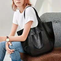 Retro Minimalist Tote Bag Large Capacity Shopping Bag Fashion PU Leather Soft Leather Shoulder Bag - Image 6