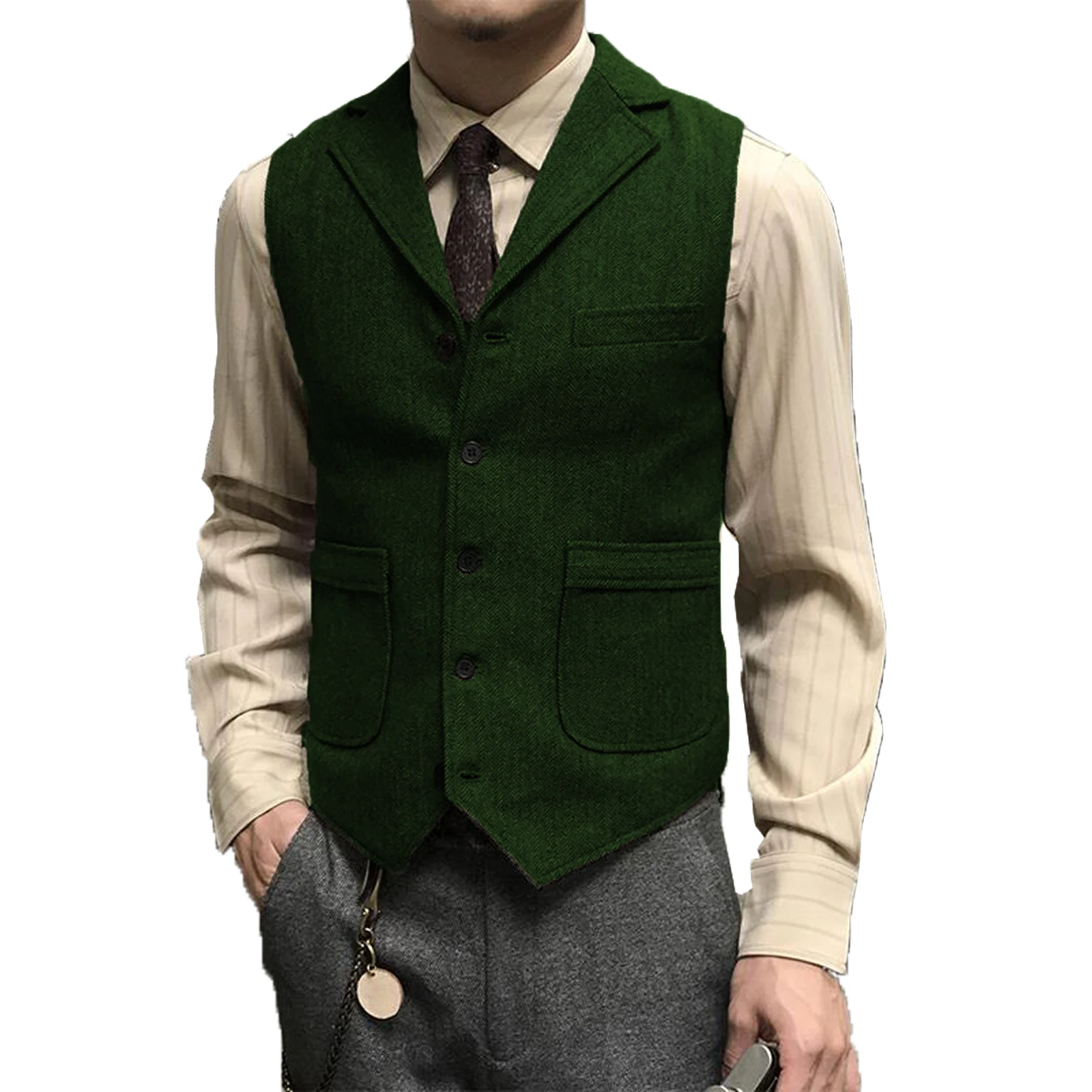 

Men's Tweed Suit Vest Western Herringbone Wool Casual Waistcoat for Groomsman 2024 New