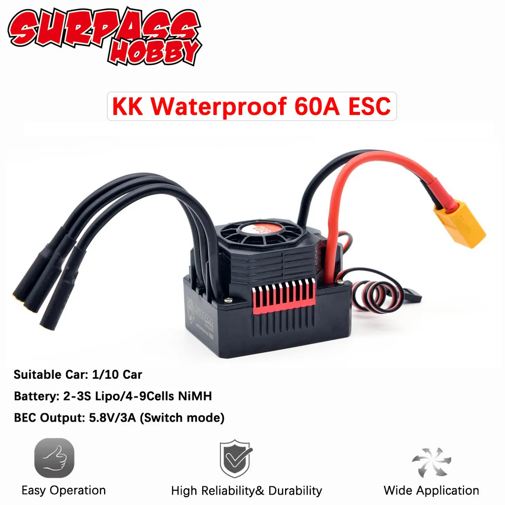 High-Performance Waterproof Brushless ESC with T/XT60 Plug for RC Cars
