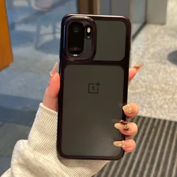 Frosted Transparent Shockproof Phone Case with Plating Frame and Full Camera Protection - Matte Clear Back Cover for OnePlus Ace 6 (Black)