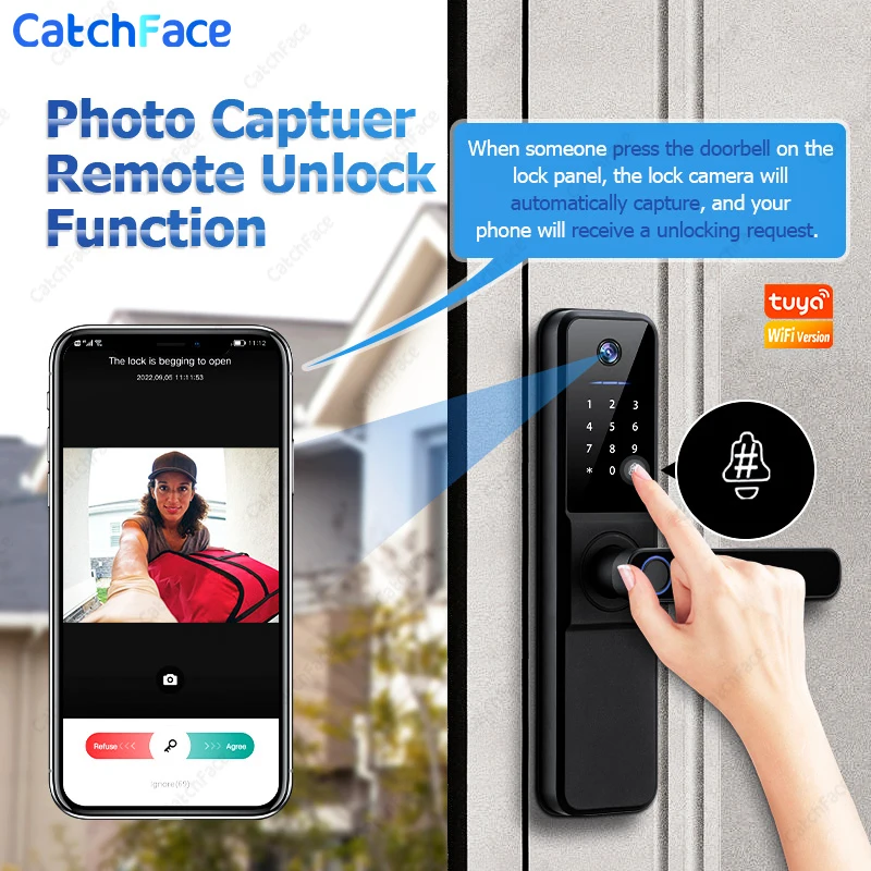 카메라 투야 사진 촬영 전자 지문 앞문 보안, 와이파이 숫자 도어락, 도어 뷰어 및 내장 초인종  Best5