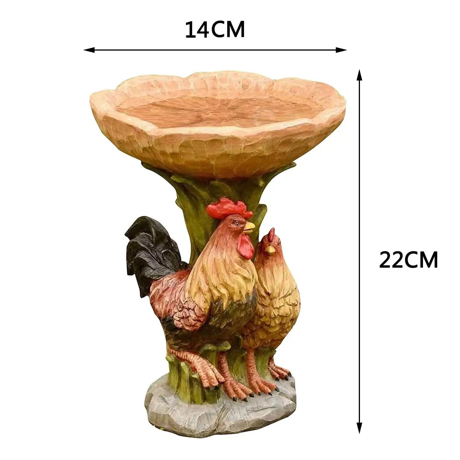 Garden Bird Bath Bowl Landscape Decorative Gift Rooster Statue Figurine Resin Feeder for Park Housewarming Deck Fence Outdoor