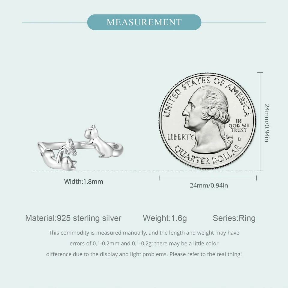 Sterling Silver Butterfly Tail Cat Adjustable Finger Rings for Girls - PeticaDeals