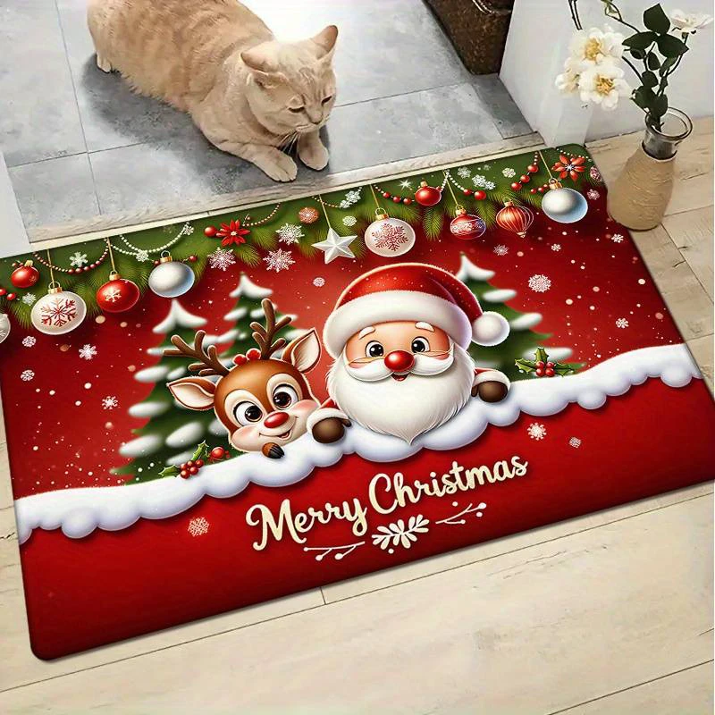 Tapis De Noël Antidérapant - Motifs Bonhommes De Neige, Sapin, Père Noël | Pour Intérieur, Entrée, Salon, Salle De Bain, Couloir | Décor Festif Et Chaleureux