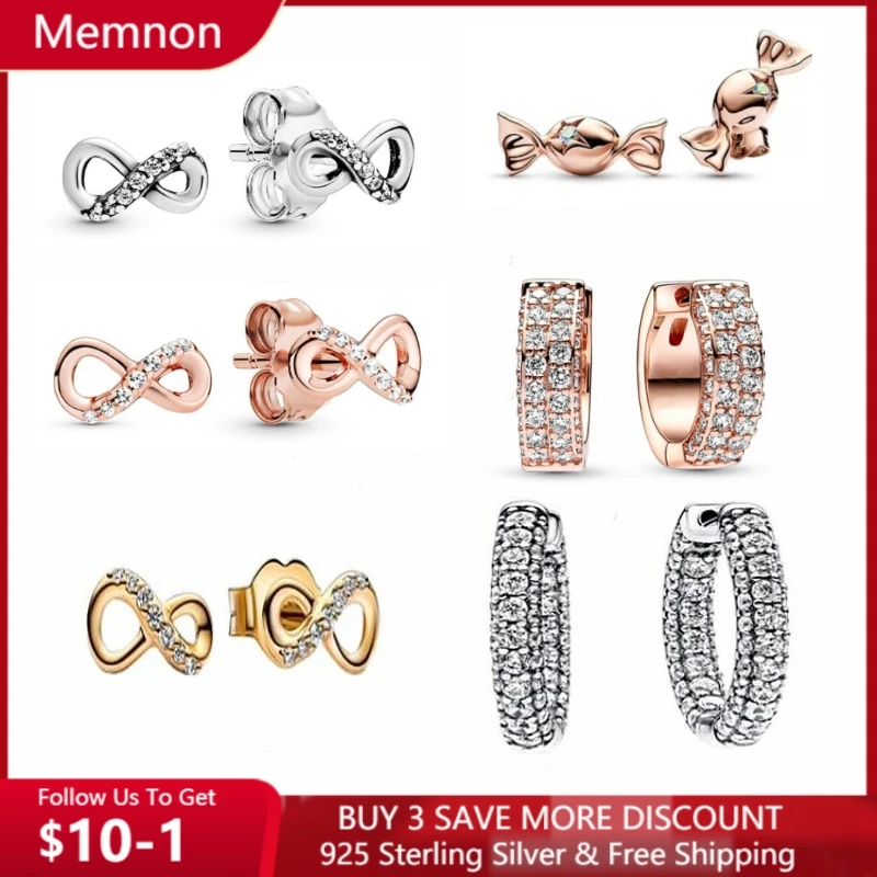 

2023 New Mother's Day S925 Sparkling Infinity Stud Earrings Timeless Pave Single-row Earring For Women Fit Original Jewelry Gift