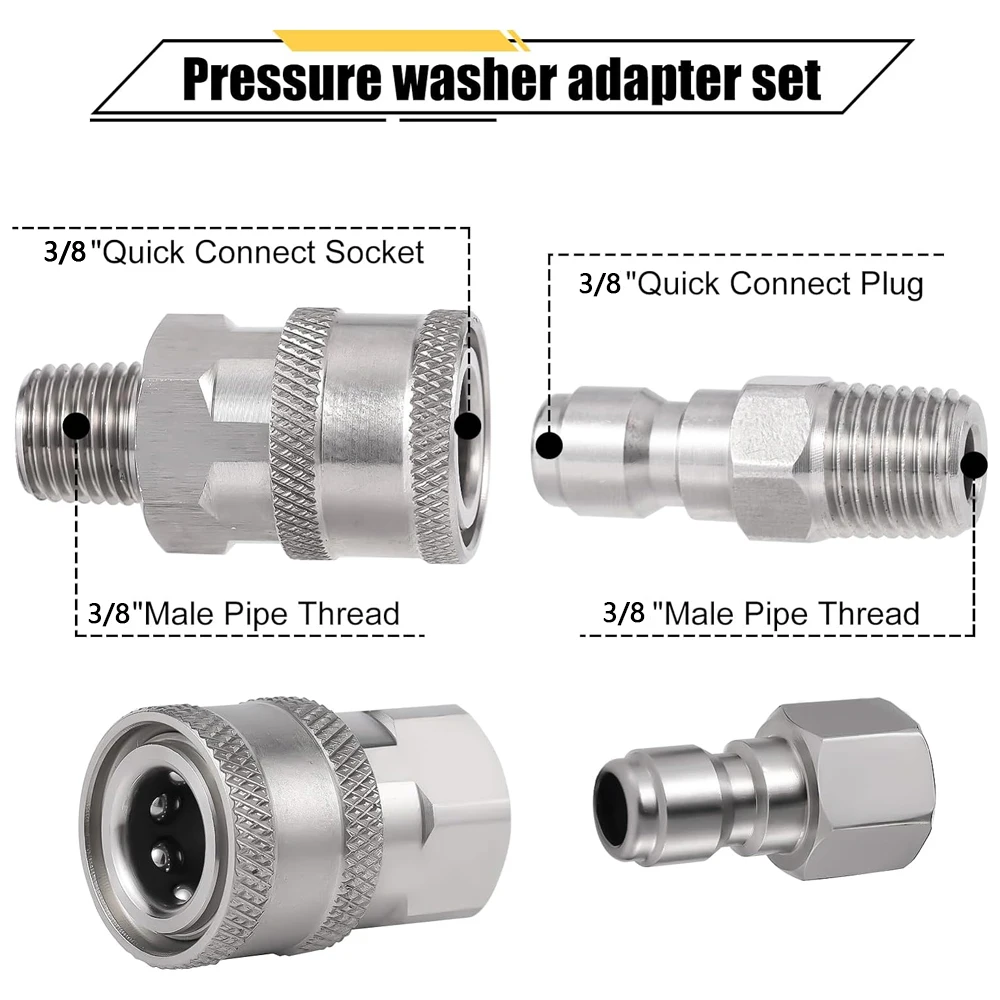 3/8 Inch Stainless Steel Quick Connector Pressure Washer Coupler Quick Connect Male and Female Quick Connector Thread  Fittings 2