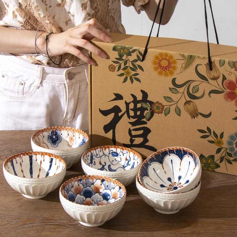 Setof6pcsJapaneseCeramicDinnerBowlsPorcelainRiceBowlwithGift
