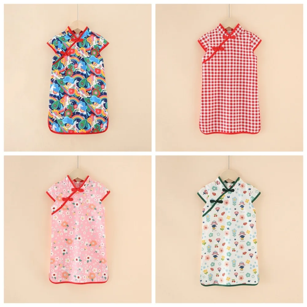 Cartoon Animals Children Cheongsam Short-Sleeved Girls Clothing Children Chinese Dress Princess Dress Qipao