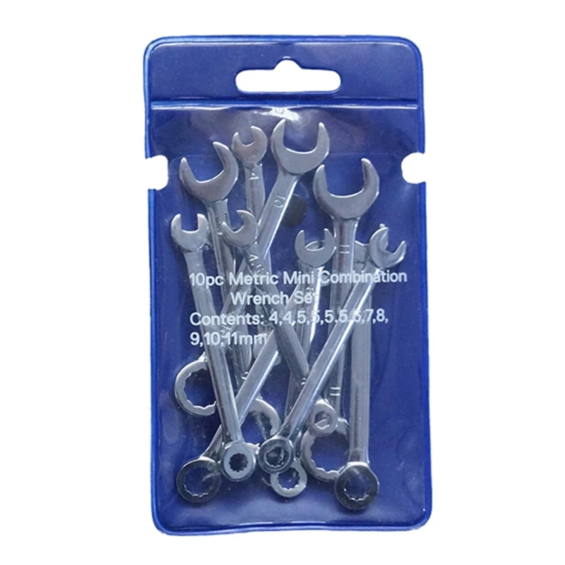 10pcs Metric/inch Mini Wrench 411mm Mirror Throw Open End Set Repair
