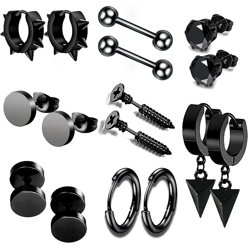 LOYALLOOK 8-Pair Stainless Steel Stud Earrings - CZ Star Barbell Screw Back Cartilage Piercings