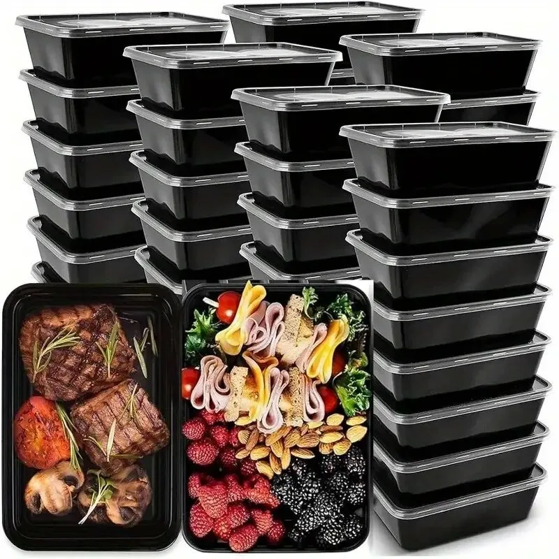 10PCS Disposable Food Container Black Takeout Box with Lid for Salad Fruit Sandwich Kitchen Refrigerator Stackable Storage Box disposable containers,disposable lunch box,food storage containers