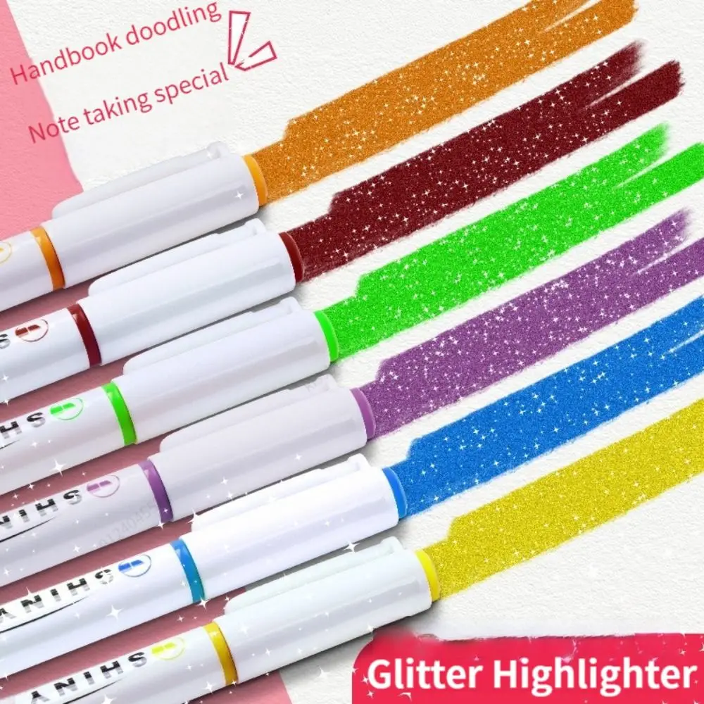 4PCS Glitter Highlighters Students Draw Doodle Pens Colorful Shiny Fluorescent Pen High Gloss Marking Pen School Office Supplies