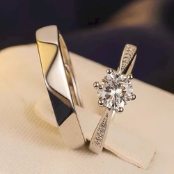 1 Pair Copper Plated Platinum Six Claw Multi-Crystal Rhombus Couple Ring Men Width 3.8mm Finger Jewelry Wholesale Free Shipping