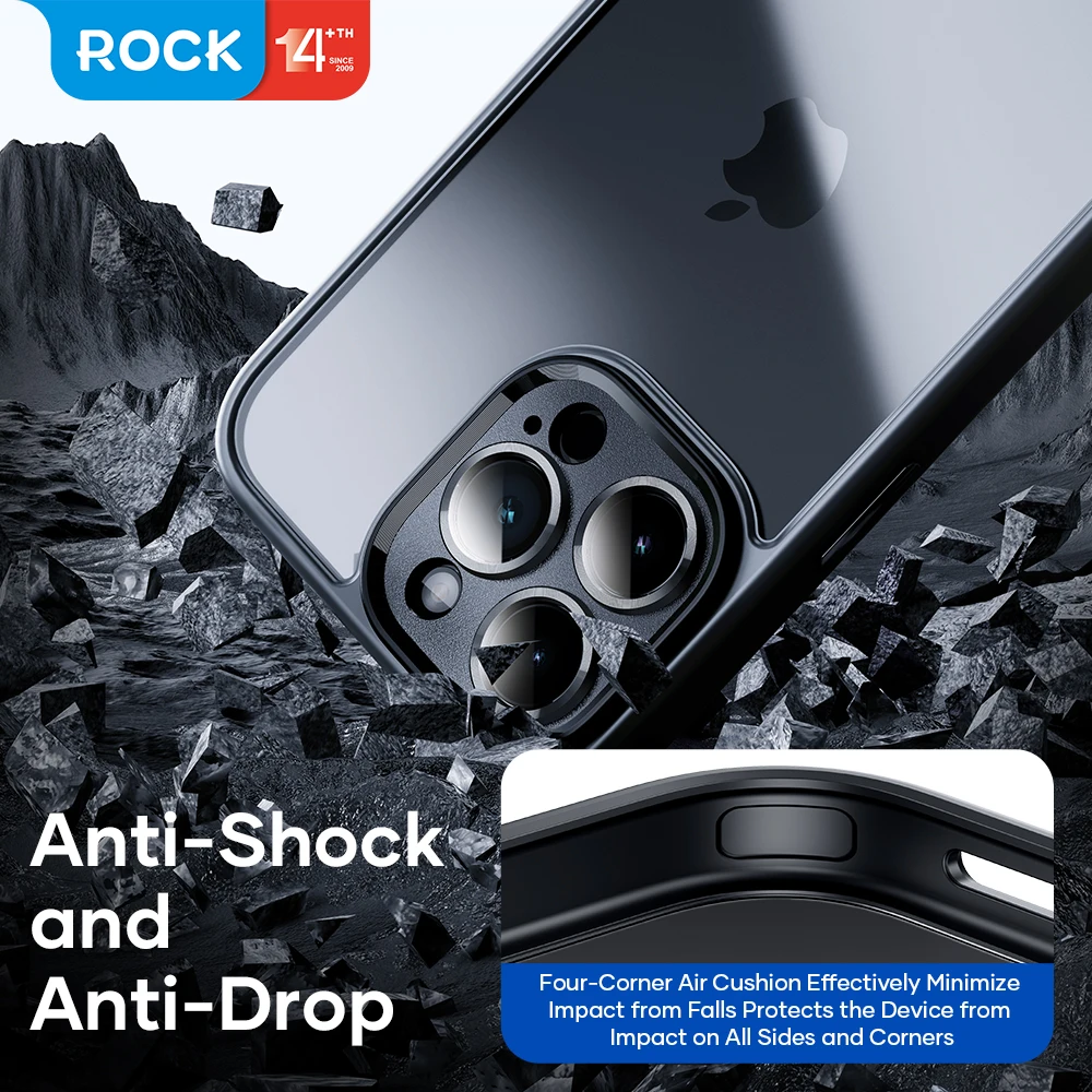 iPhone 15 Pro Max 커버 용 ROCK 반투명 케이스 2023 iPhone 15 Pro 15 Plus PC 뒷면 커버 용 안티 노크 매트 TPU 범퍼 케이스