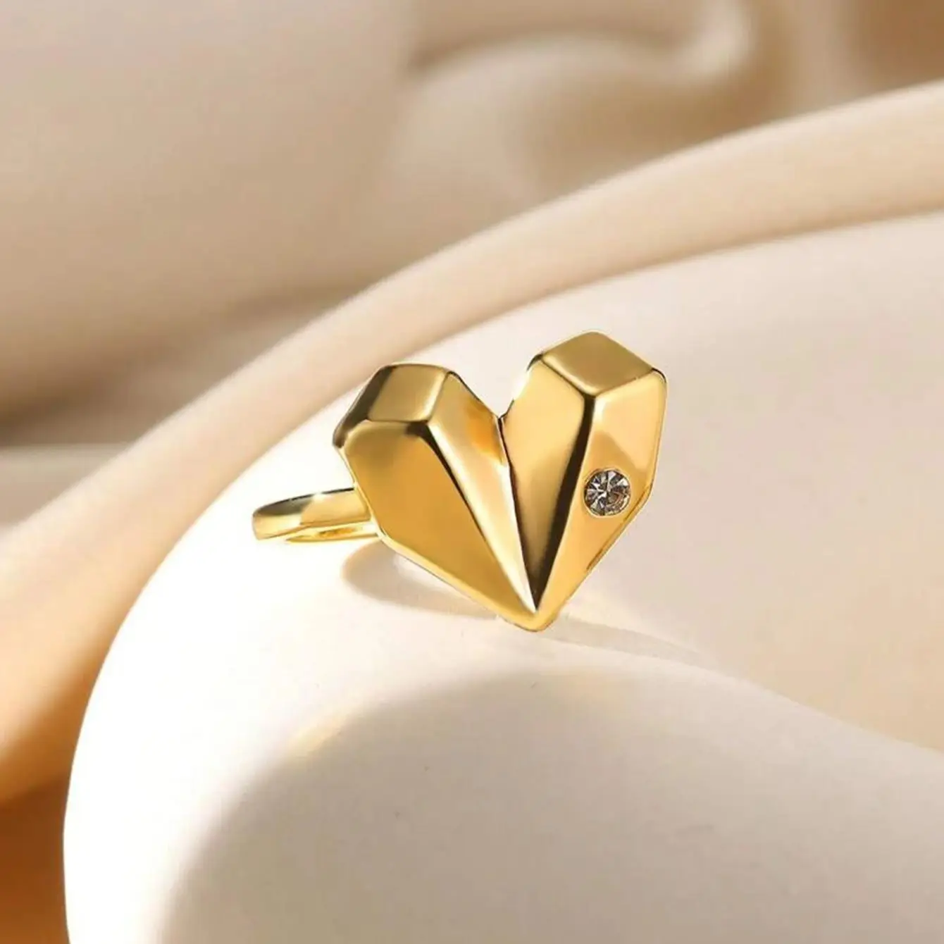 Zircon Heart Diamond Rings For Women Men Gold Plated Stainless Steel