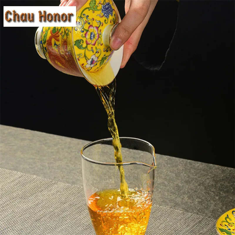 200ml Chinese Ceramic Gaiwan Teacup Handmade Enamel Tea Tureen Boutique Tea Bowl Porcelain Teaware Accessories Drinkware Gifts