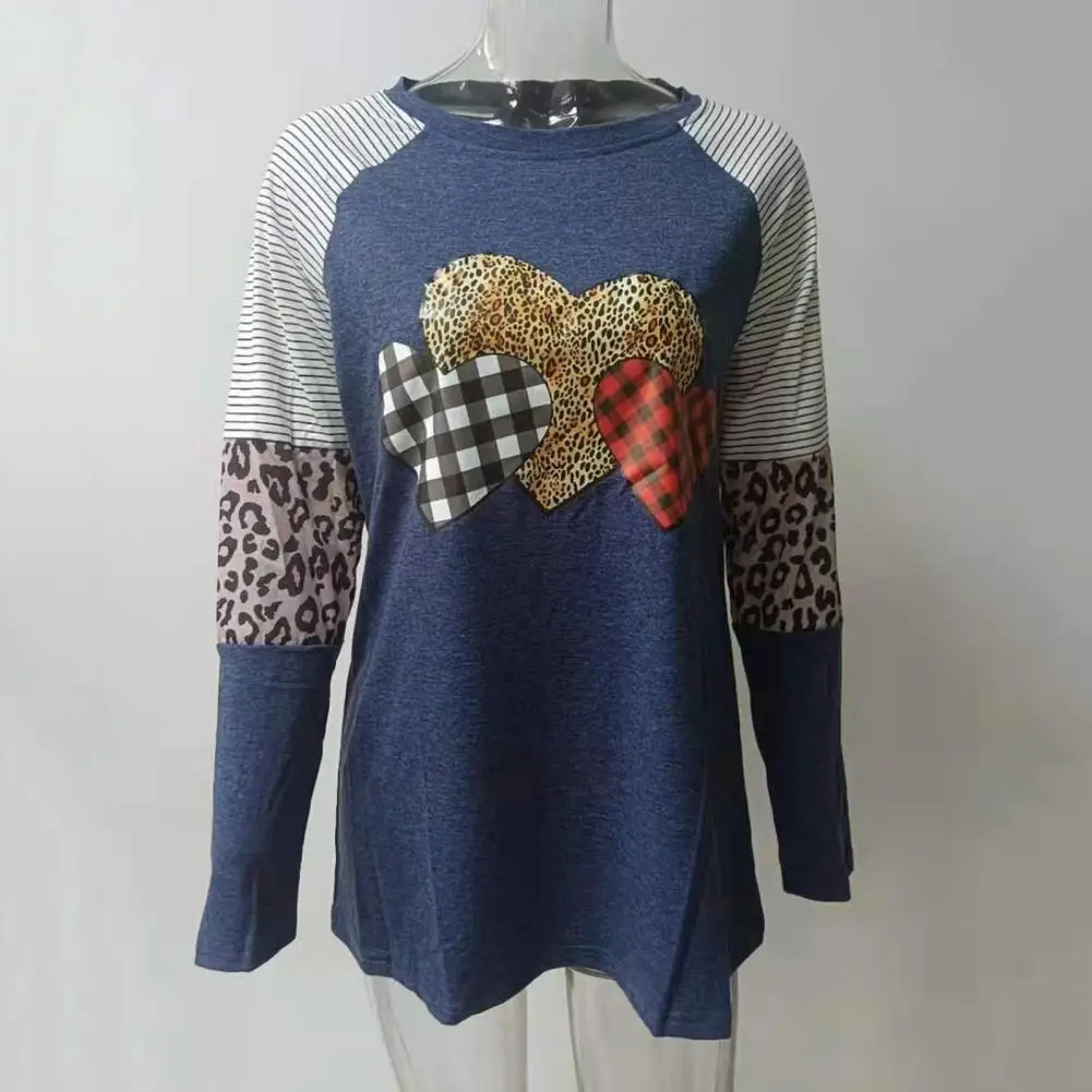 

Casual Spring Autumn Blouse Leopard Print Women's Long Sleeve Tops Plaid Heart Patchwork Tee Shirt Casual Pullover for Autumn