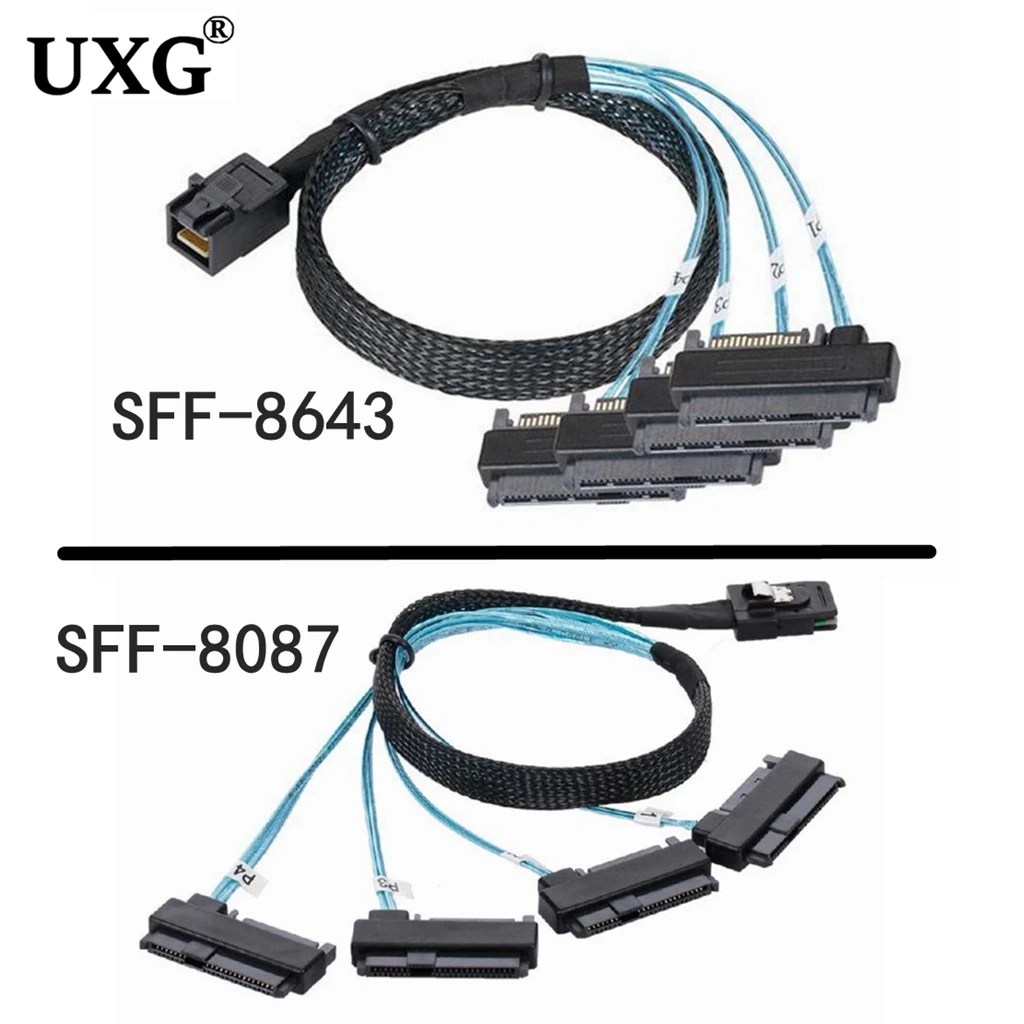 

1Pc SAS SATA Cable SFF-8643 To 4 SFF-8482 Internal Mini SAS HD To 4 SFF-8482 Connector With 15pin Power Port Hard Drive Splitter