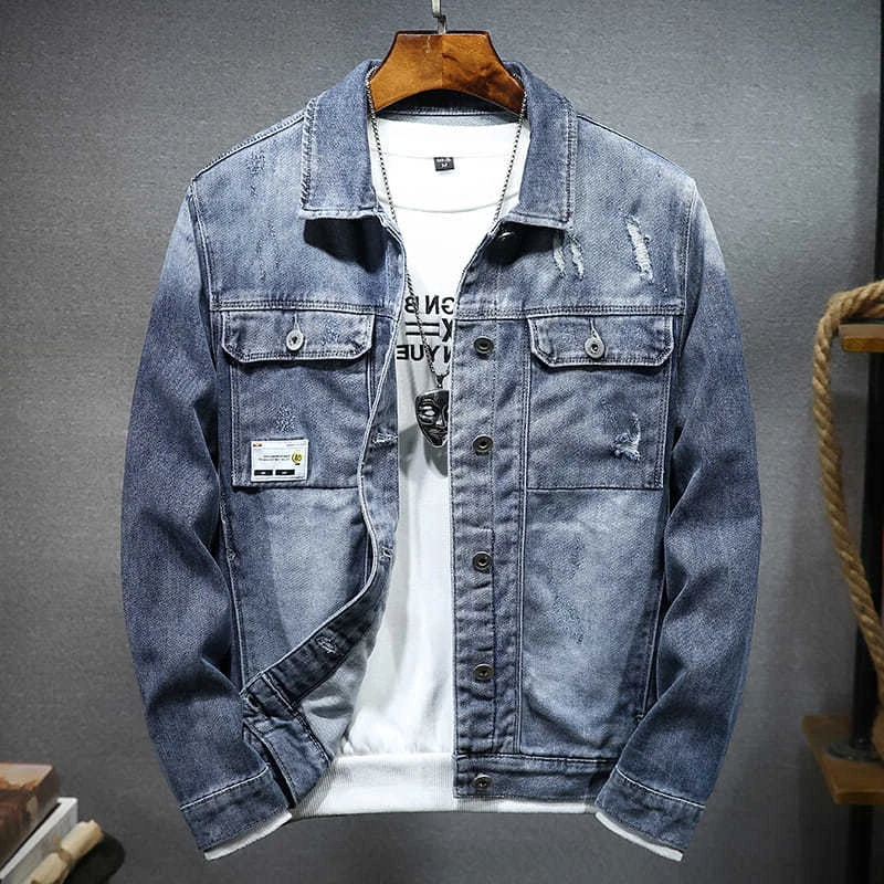 

Male Jean Coats Korea Worn Men's Denim Jacket Wide Shoulders Blue Low Price Fashion Korean Popular Clothes Casual Fast Delvery G