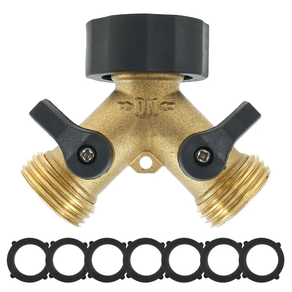 

Hose Splitter Brass 2 Way Garden Hose Connector 3/4 Thread Y Shape Hose Spigot Adapter Water Hose Splitter with 7 Rubber Washer