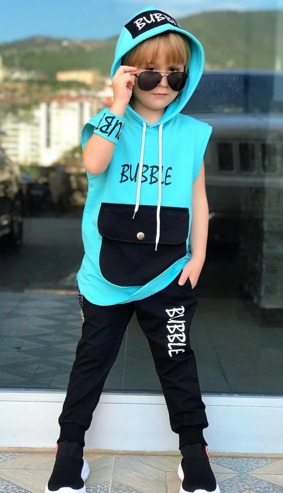 children's hoodie Boy chain Bubble blue tracksuit suit toddler hoodie boy