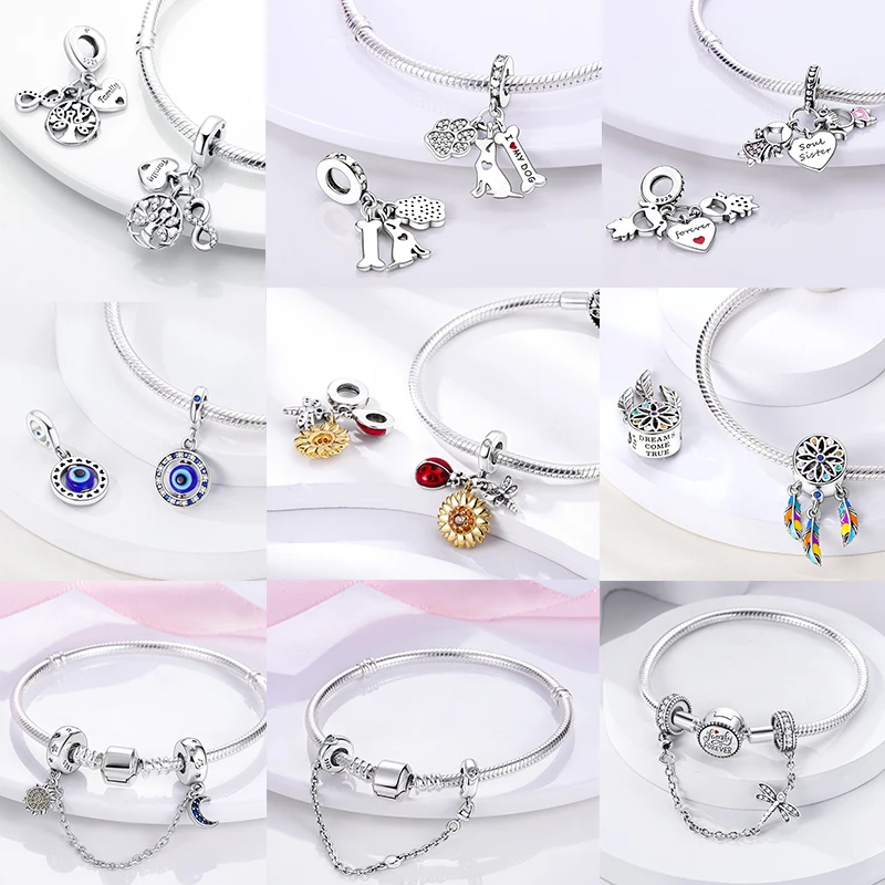 Charm jewelry PAMELA 925 Silver Panda Butterfly Chameleon Charms Plata De Ley Flower Turtle Octopus Bead DIY Original Bracelet Jewelry