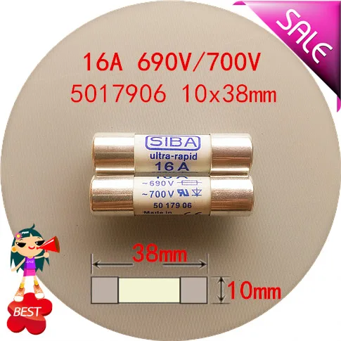 High Quality 10PCS 5017906 16A 690V 700V 10x38mm silver cap fuse tube fuse core