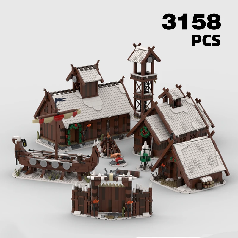 

medieval village viking house blocks viking ship building blocks winter village bricks modular moc winter town miniature