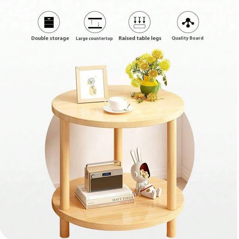 Wooden Modern Round Square Bedside Table Double-Layer Nightstand Home Office Bedroom Living Room Sofa Side Table Coffee Table 3