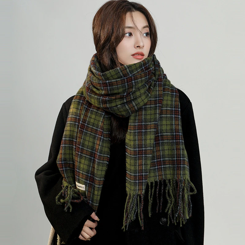 

New 2023 Imitation Cashmere Women Scarf Winter Preppy Style Vintage Plaid Scarve Pashmina Mujer Foulard Blanket Wrap Shawl Pareo