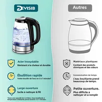 DEVISIB 2L Bouilloire Électrique de Grande Capacité, 2200W, Indicateur LED, Filtre Parfait, Corps en Verre, Idéal pour le Café, le Thé, l'Eau Chaude, Microphone 2